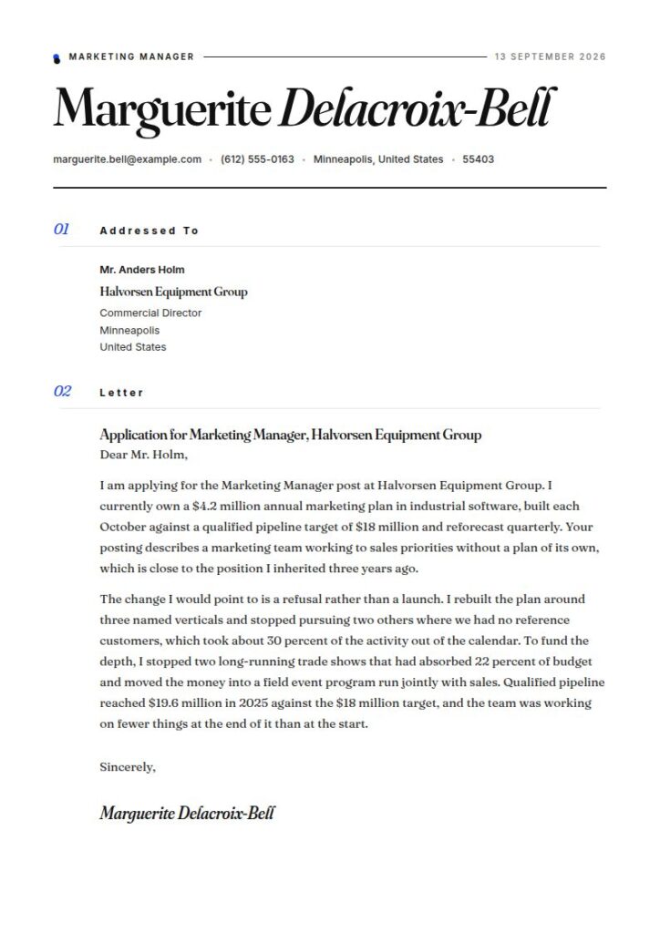 Marketing Manager Cover Letter Examples & Templates