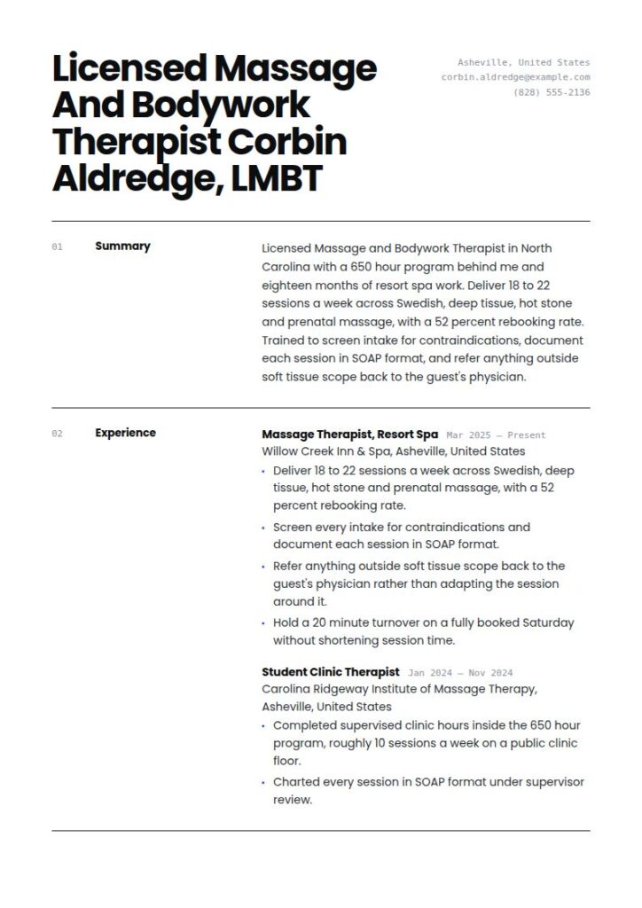 Massage Therapist Resume Examples & Templates