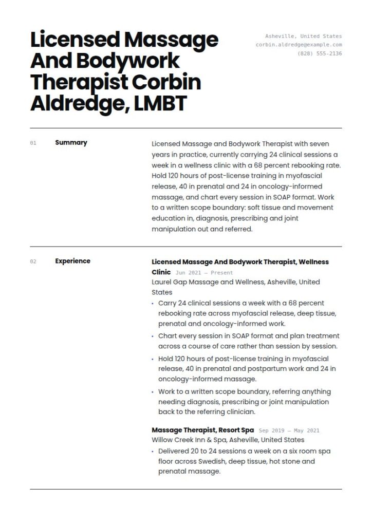 Massage Therapist Resume Examples & Templates