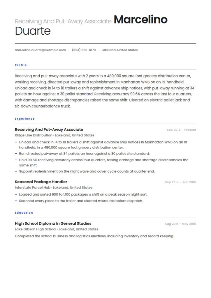 Material Handler Resume Examples & Templates