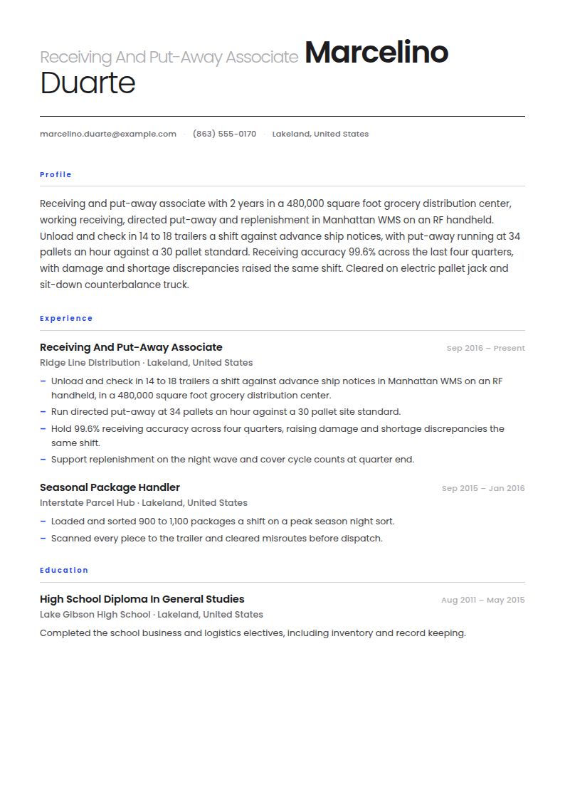 Material Handler Resume Examples & Templates