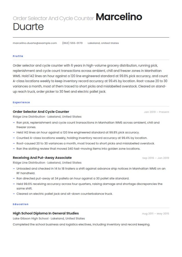 Material Handler Resume Examples & Templates