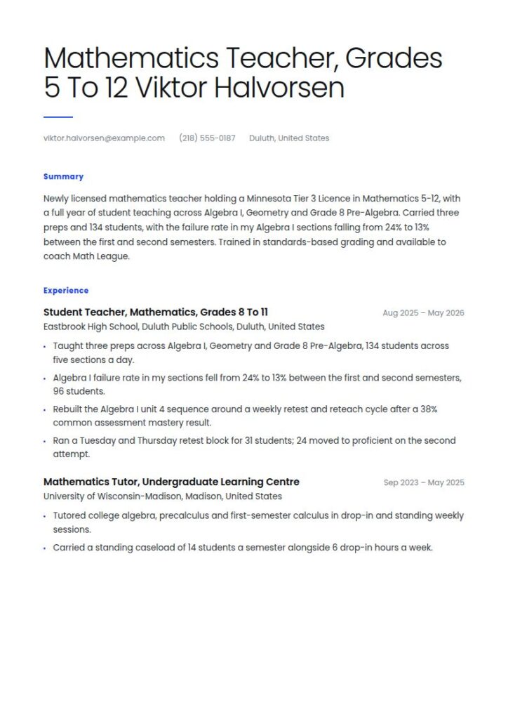 Math Teacher Resume Examples & Templates