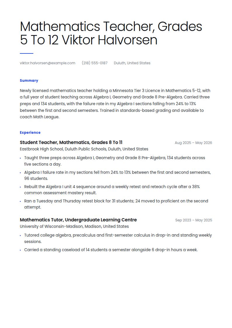 Math Teacher Resume Examples & Templates