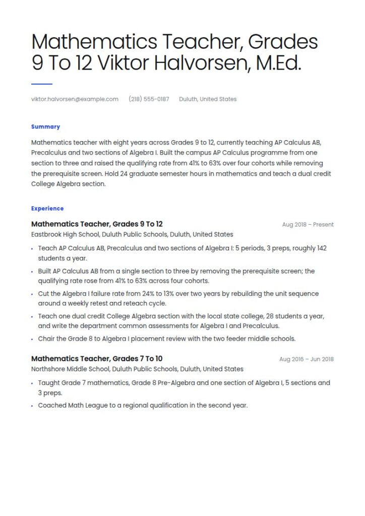 Math Teacher Resume Examples & Templates