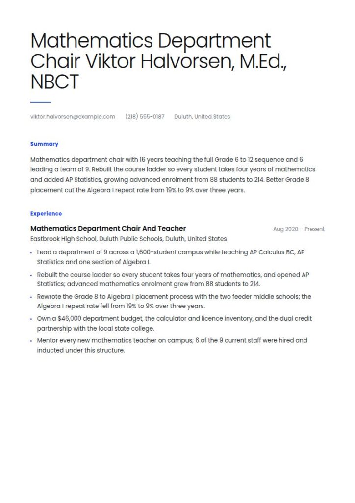 Math Teacher Resume Examples & Templates