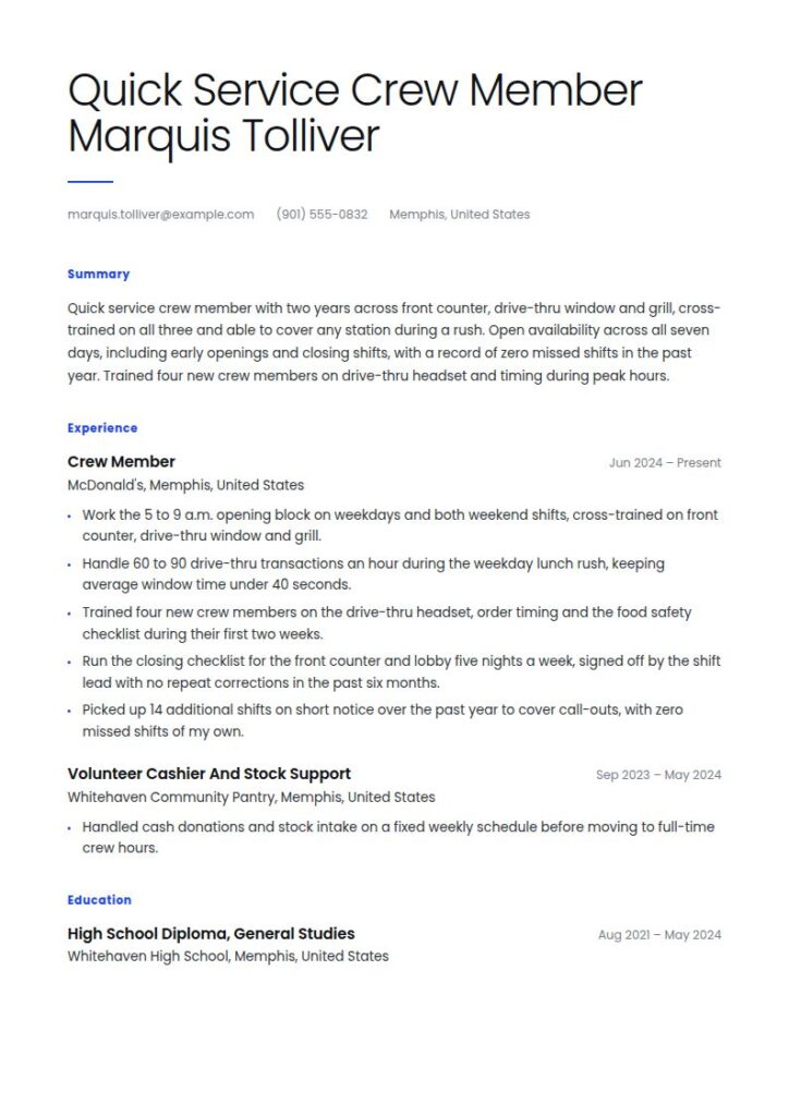 McDonald’s Resume Examples & Templates