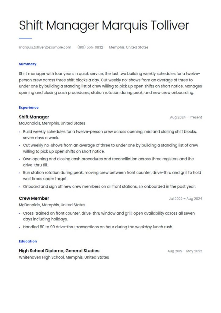 McDonald’s Resume Examples & Templates