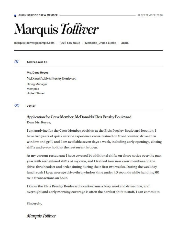 McDonald’s Cover Letter Examples & Templates