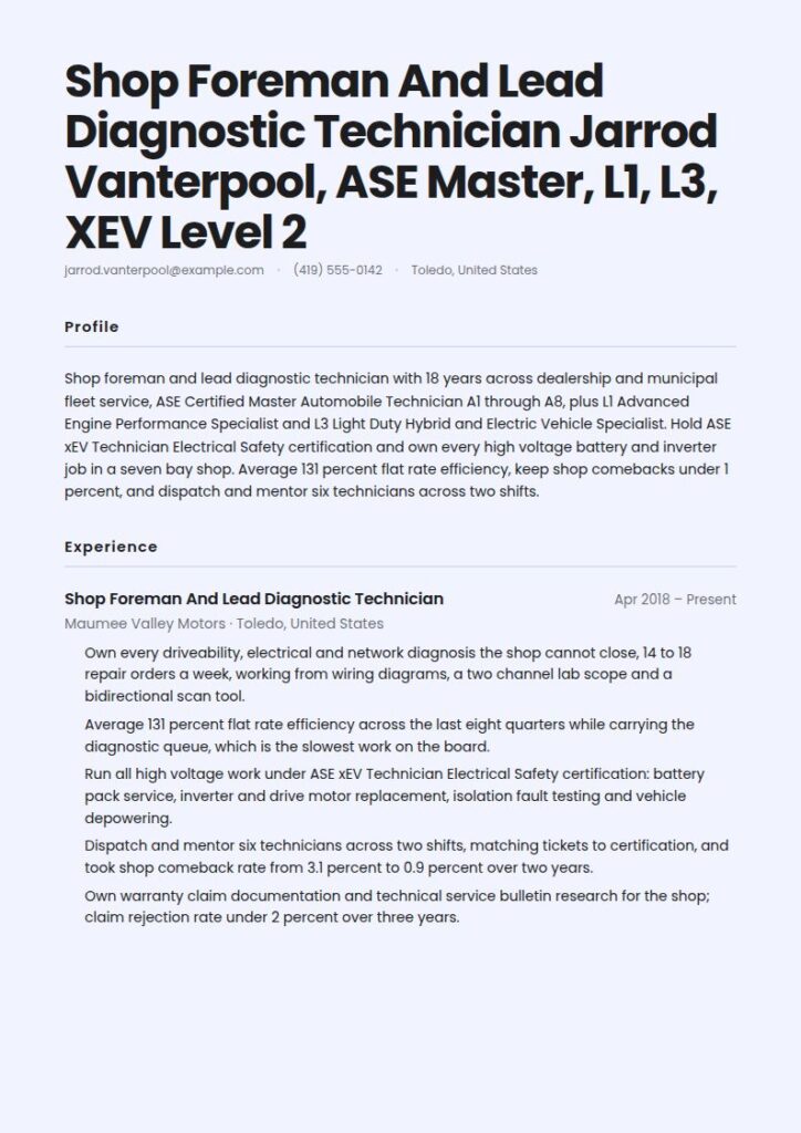 Mechanic Resume Examples & Templates