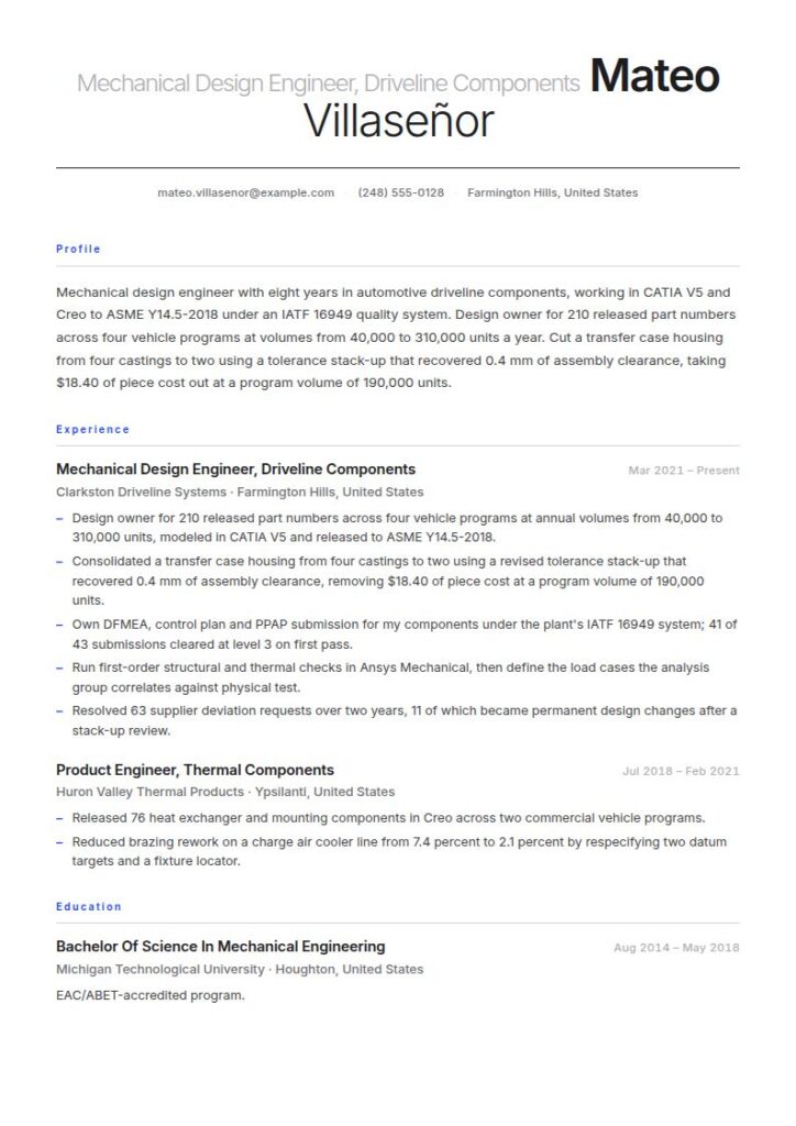Mechanical Engineer Resume Examples & Templates
