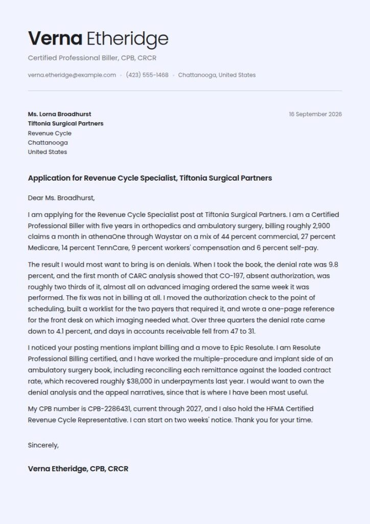 Medical Biller Cover Letter Examples & Templates