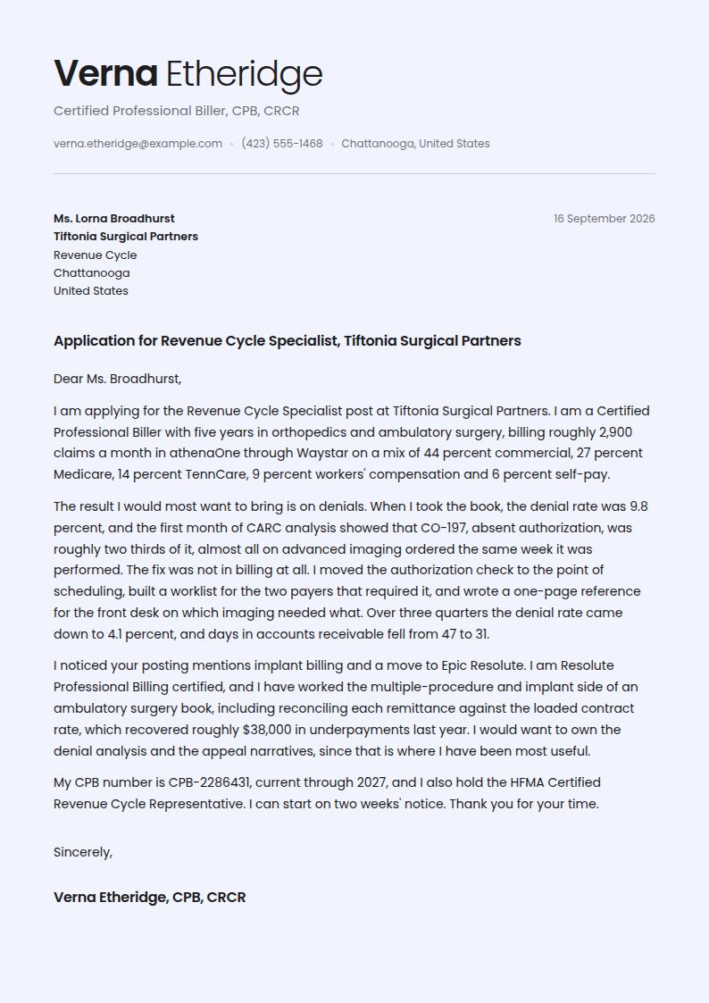 Medical Biller Cover Letter Examples & Templates