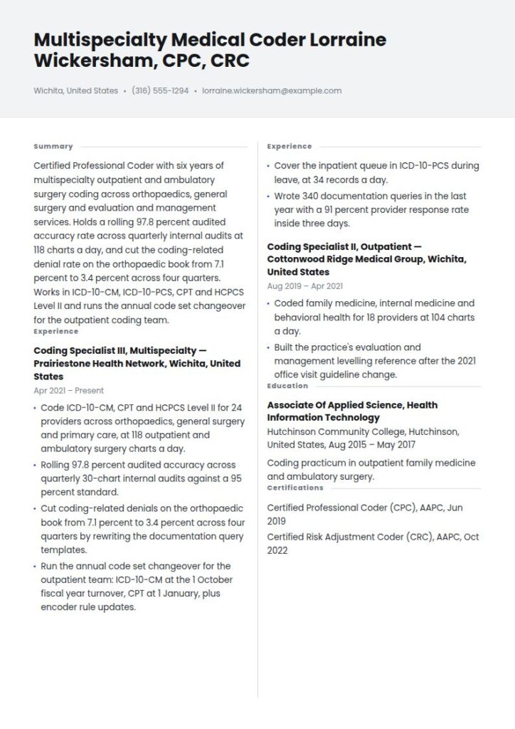 Medical Coder Resume Examples & Templates