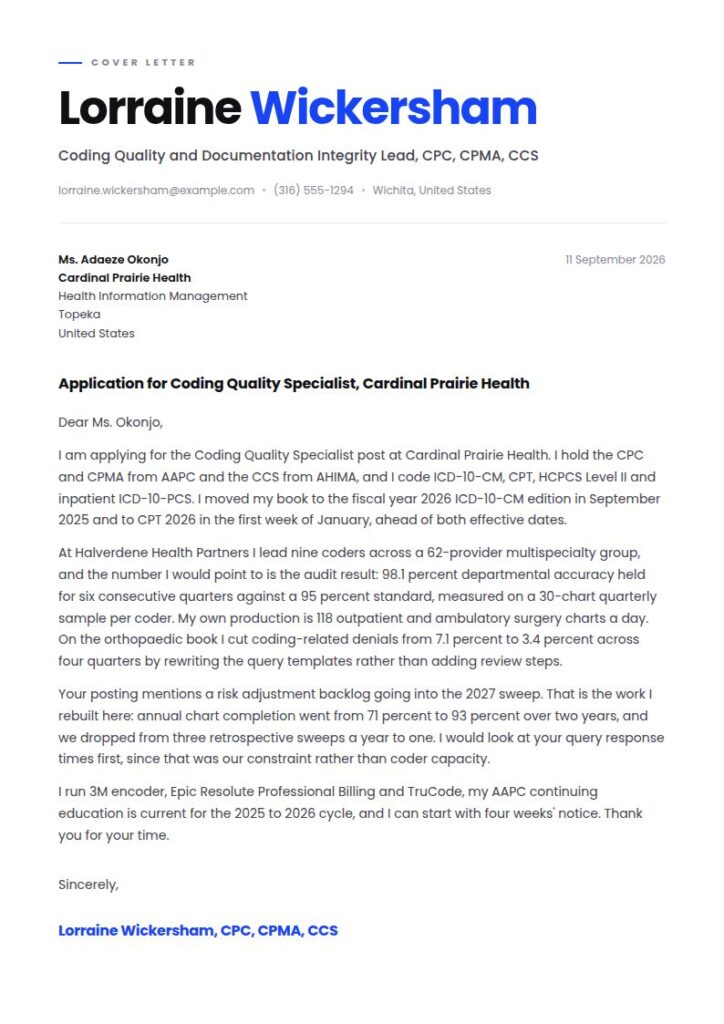 Medical Coder Cover Letter Examples & Templates