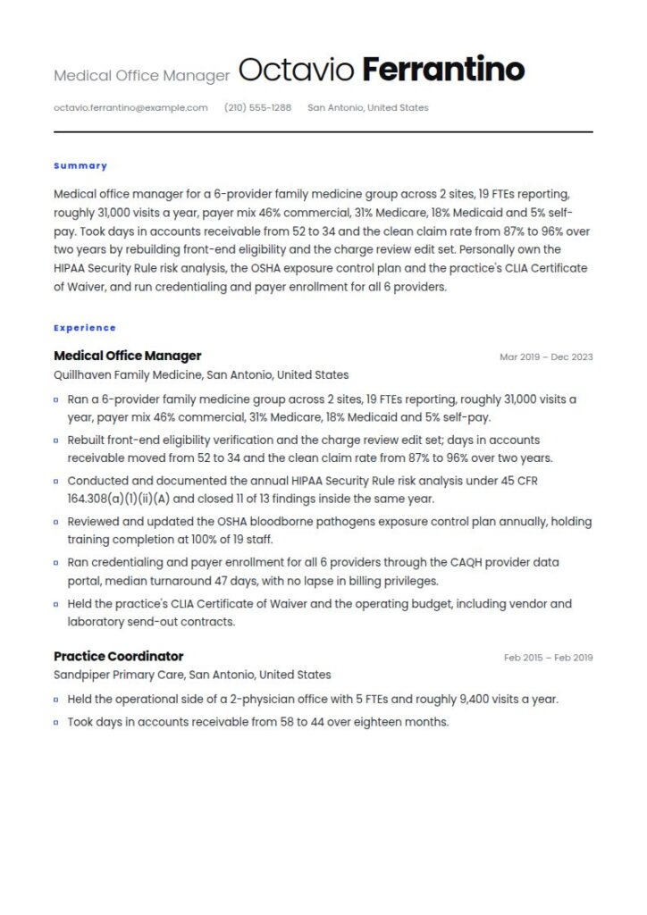 Medical Office Manager Resume Examples & Templates