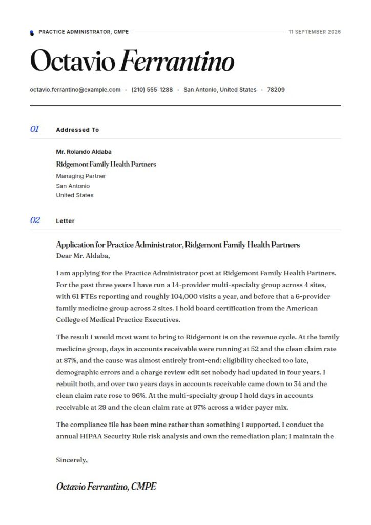 Medical Office Manager Cover Letter Examples & Templates