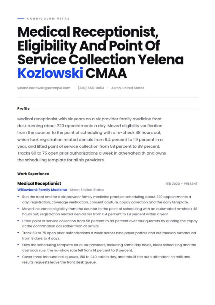 Medical Receptionist Resume Examples & Templates