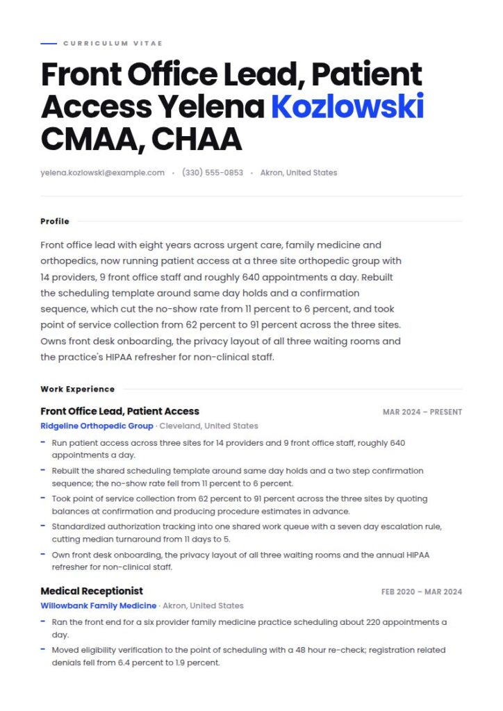 Medical Receptionist Resume Examples & Templates