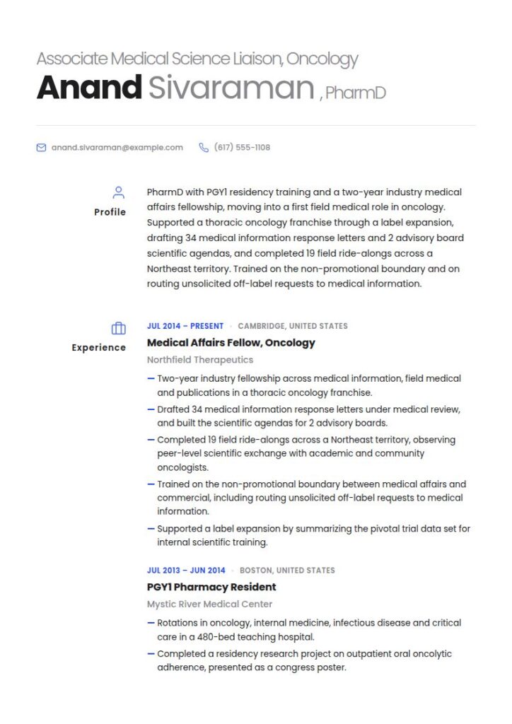 Medical Science Liaison Resume Examples & Templates