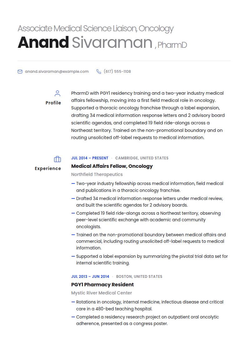 Medical Science Liaison Resume Examples & Templates