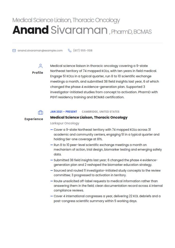 Medical Science Liaison Resume Examples & Templates