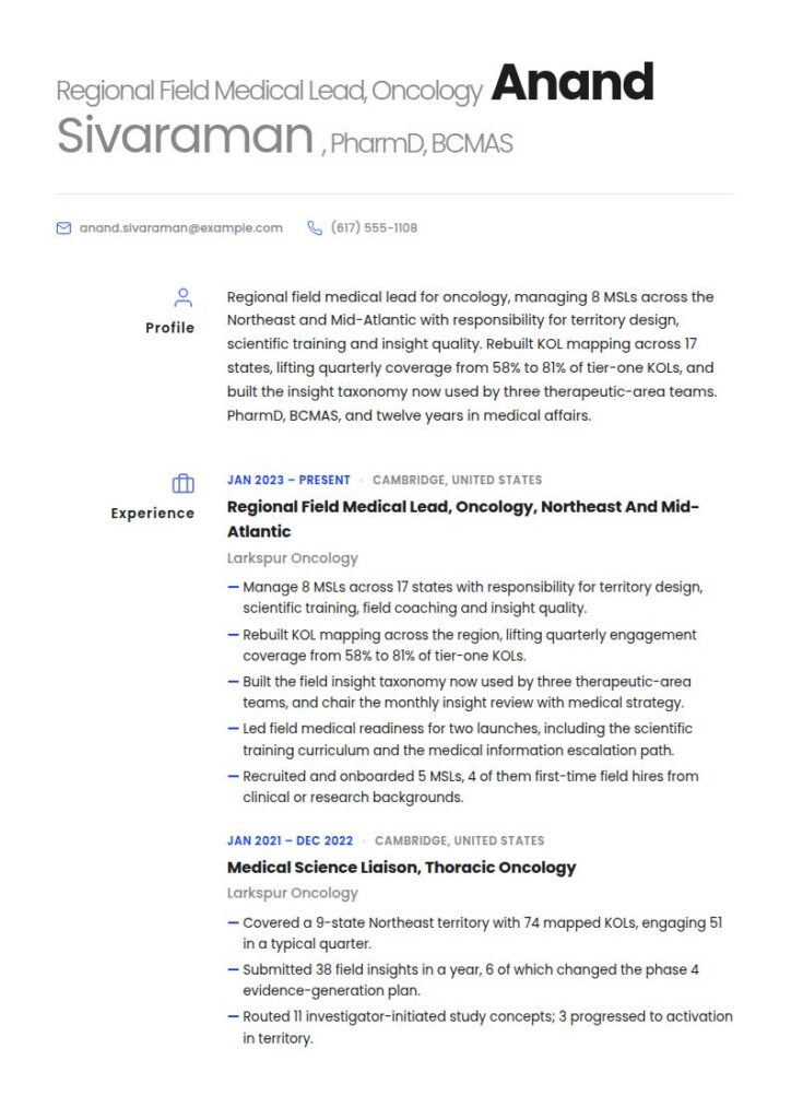 Medical Science Liaison Resume Examples & Templates