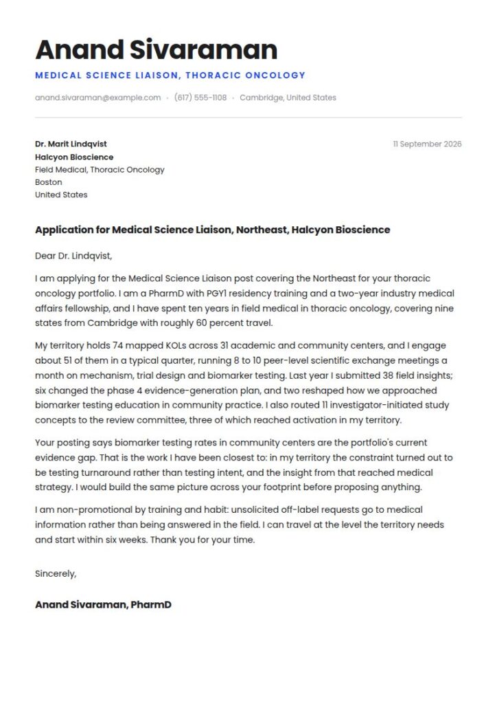 Medical Science Liaison Cover Letter Examples & Templates