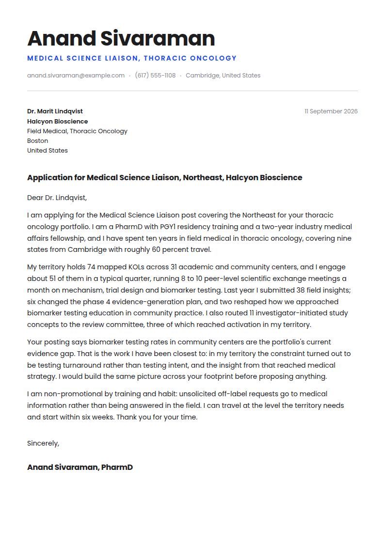 Medical Science Liaison Cover Letter Examples & Templates