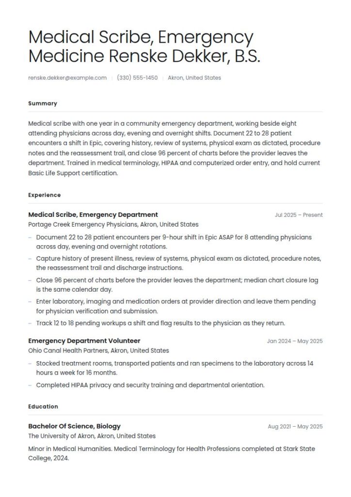 Medical Scribe Resume Examples & Templates