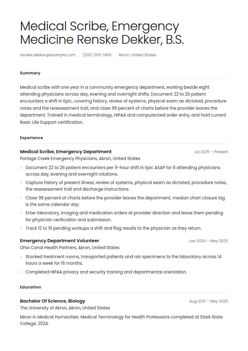 Medical Scribe Resume Examples & Templates