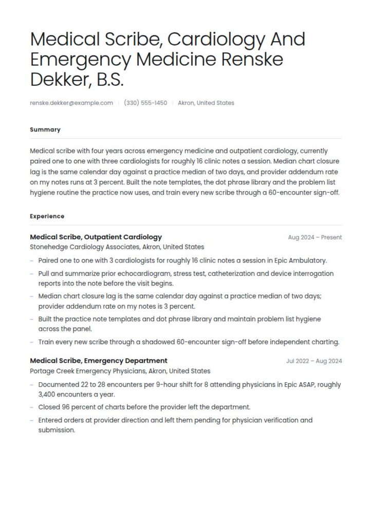 Medical Scribe Resume Examples & Templates