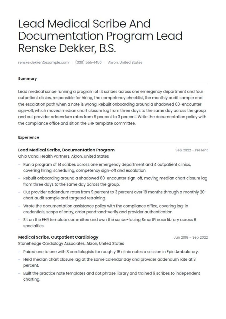 Medical Scribe Resume Examples & Templates