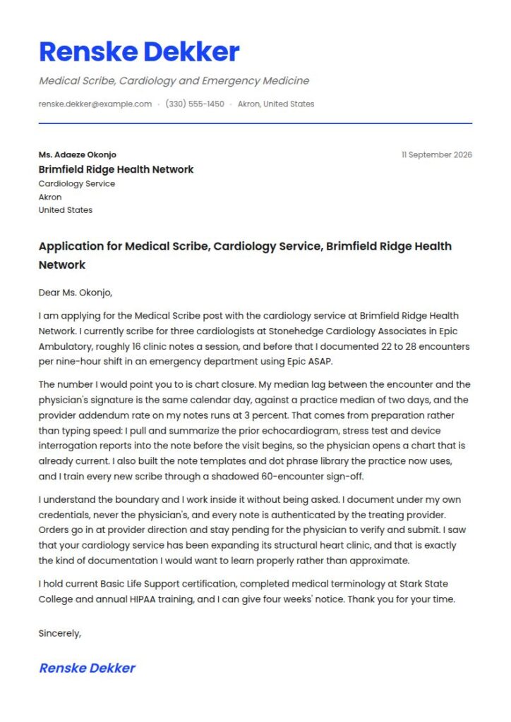 Medical Scribe Cover Letter Examples & Templates
