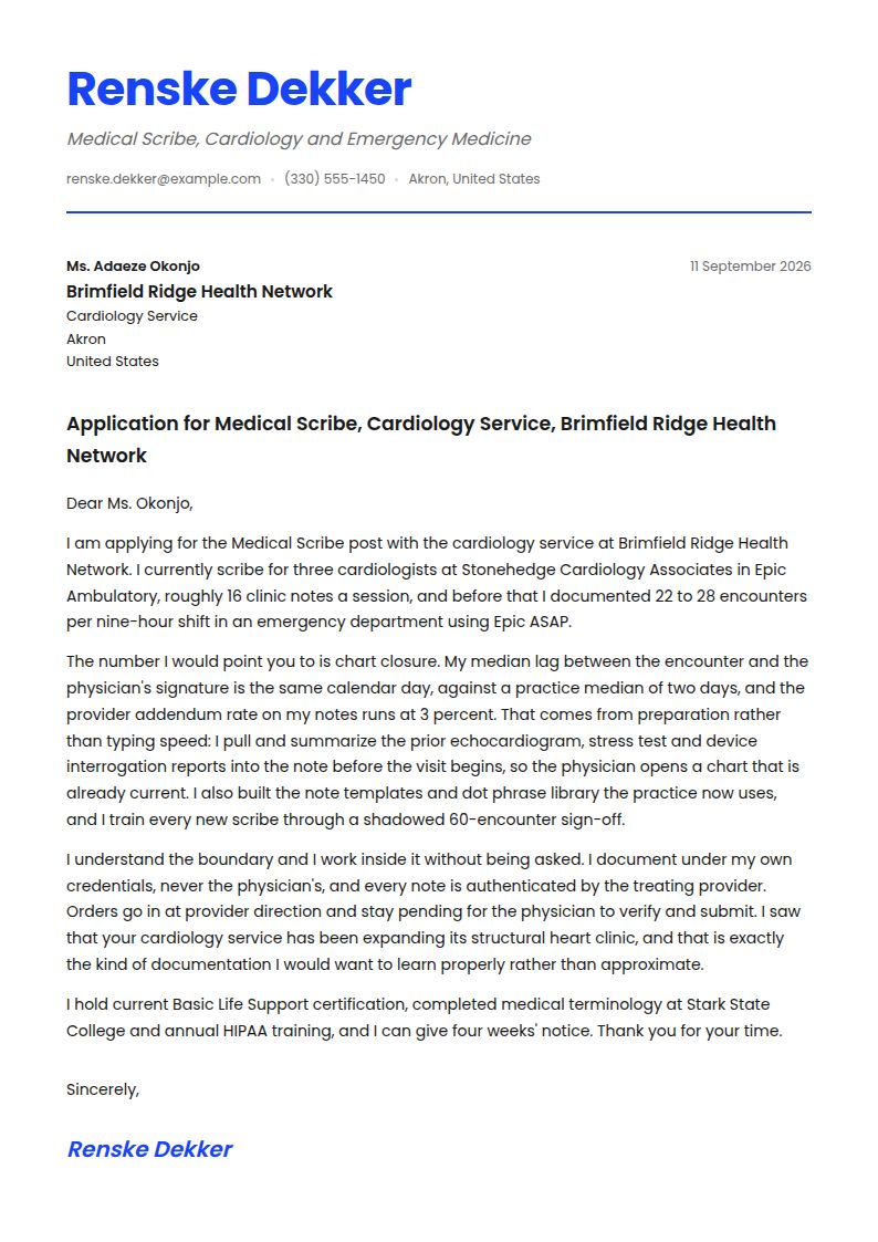Medical Scribe Cover Letter Examples & Templates