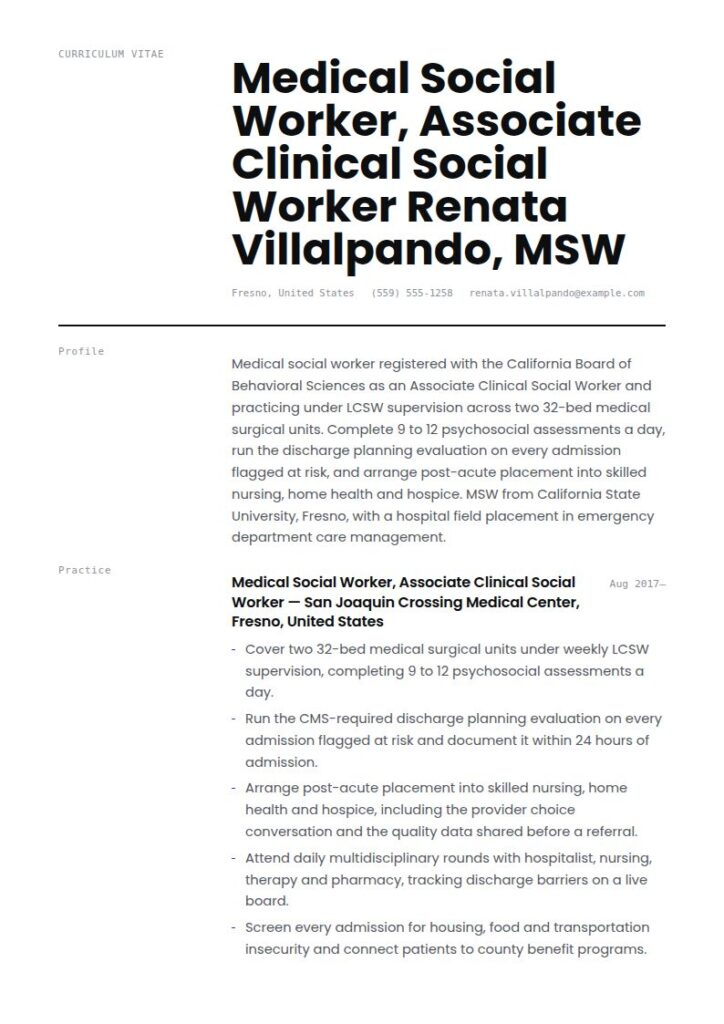 Medical Social Worker Resume Examples & Templates