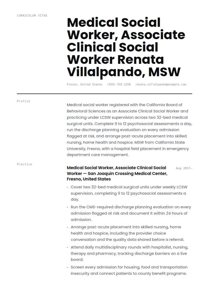 Medical Social Worker Resume Examples & Templates