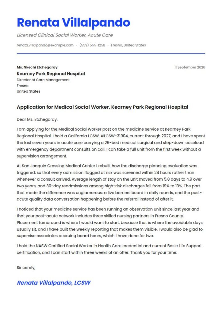 Medical Social Worker Cover Letter Examples & Templates