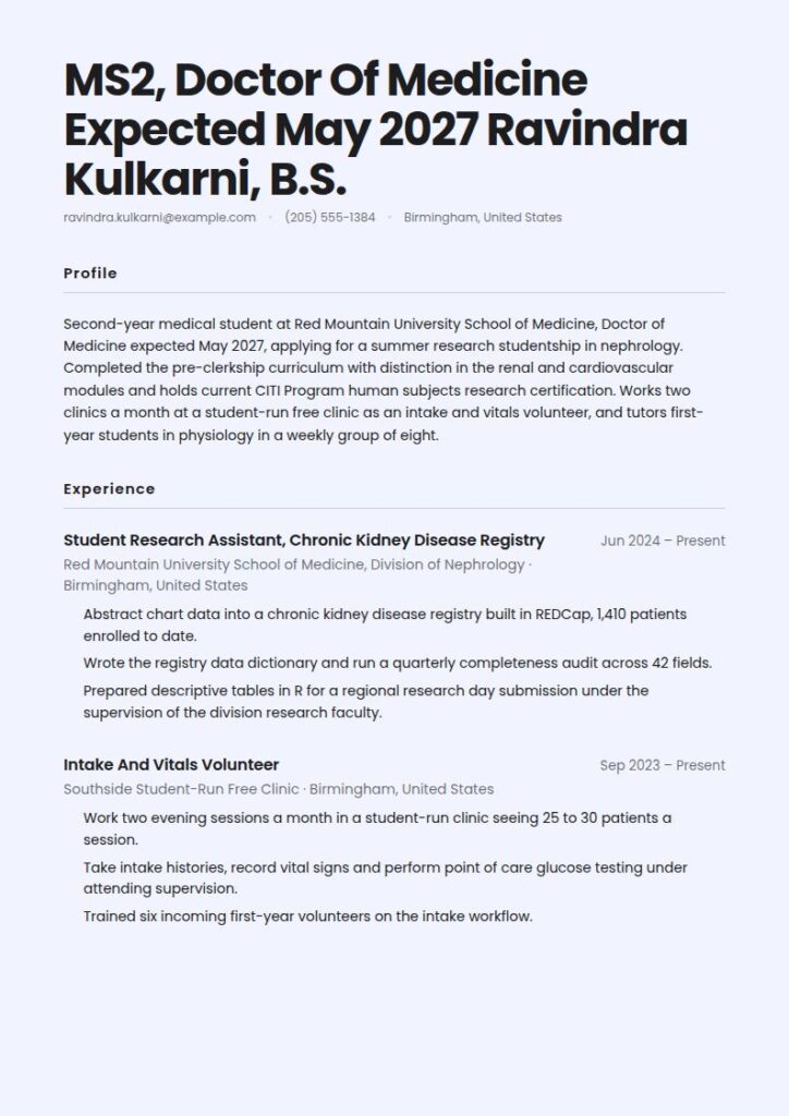 Medical Student Resume Examples & Templates