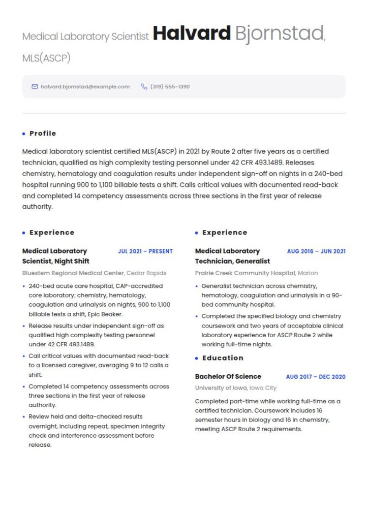 Medical Technologist Resume Examples & Templates