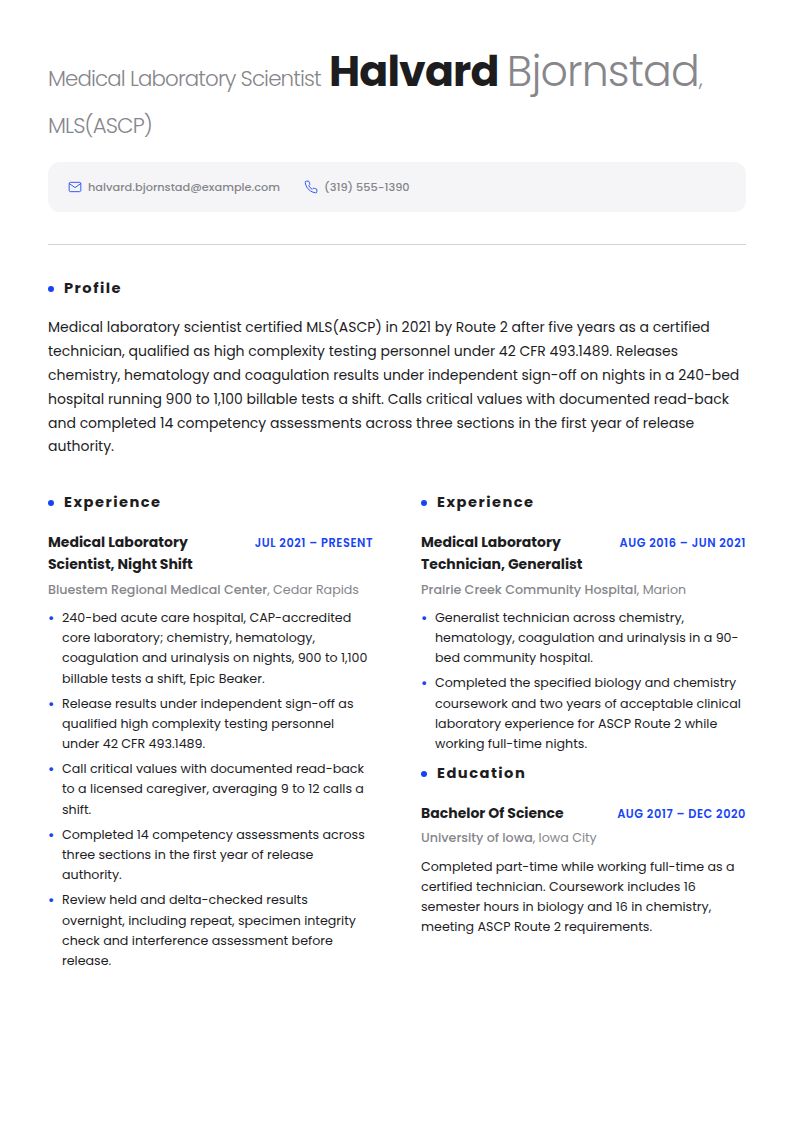 Medical Technologist Resume Examples & Templates
