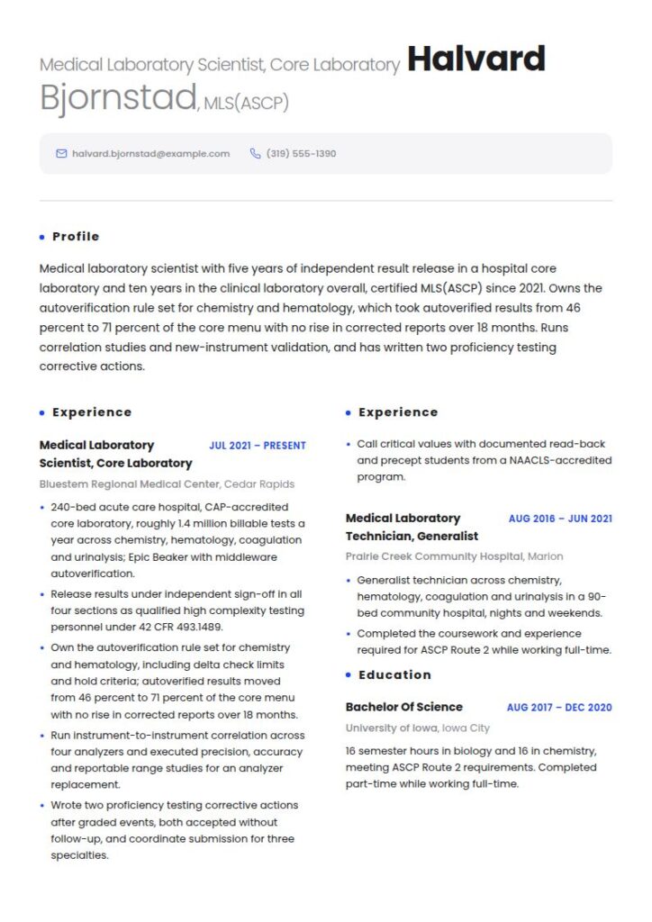 Medical Technologist Resume Examples & Templates
