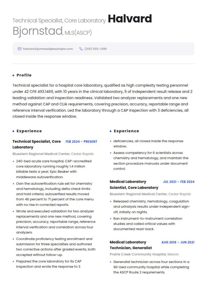 Medical Technologist Resume Examples & Templates