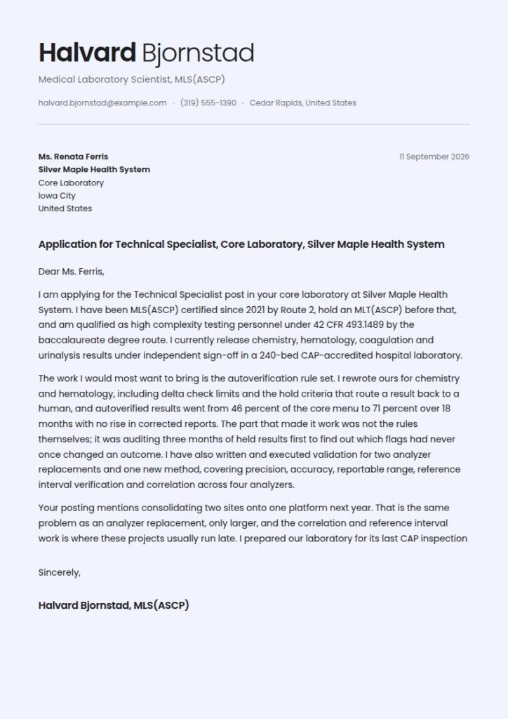 Medical Technologist Cover Letter Examples & Templates