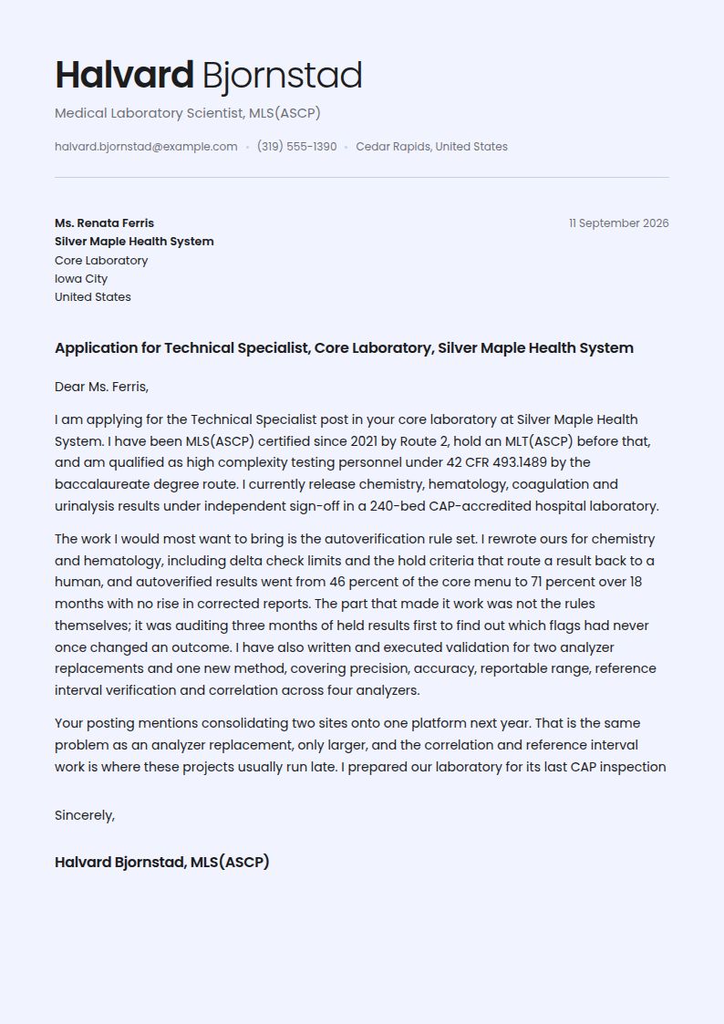 Medical Technologist Cover Letter Examples & Templates