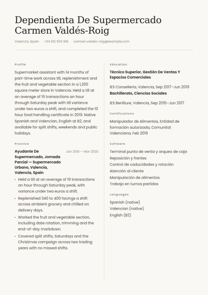 Mercadona Resume Examples & Templates
