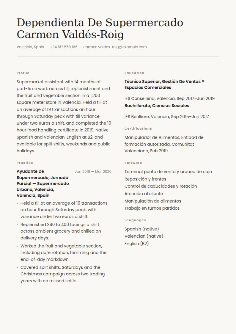 Mercadona Resume Examples & Templates