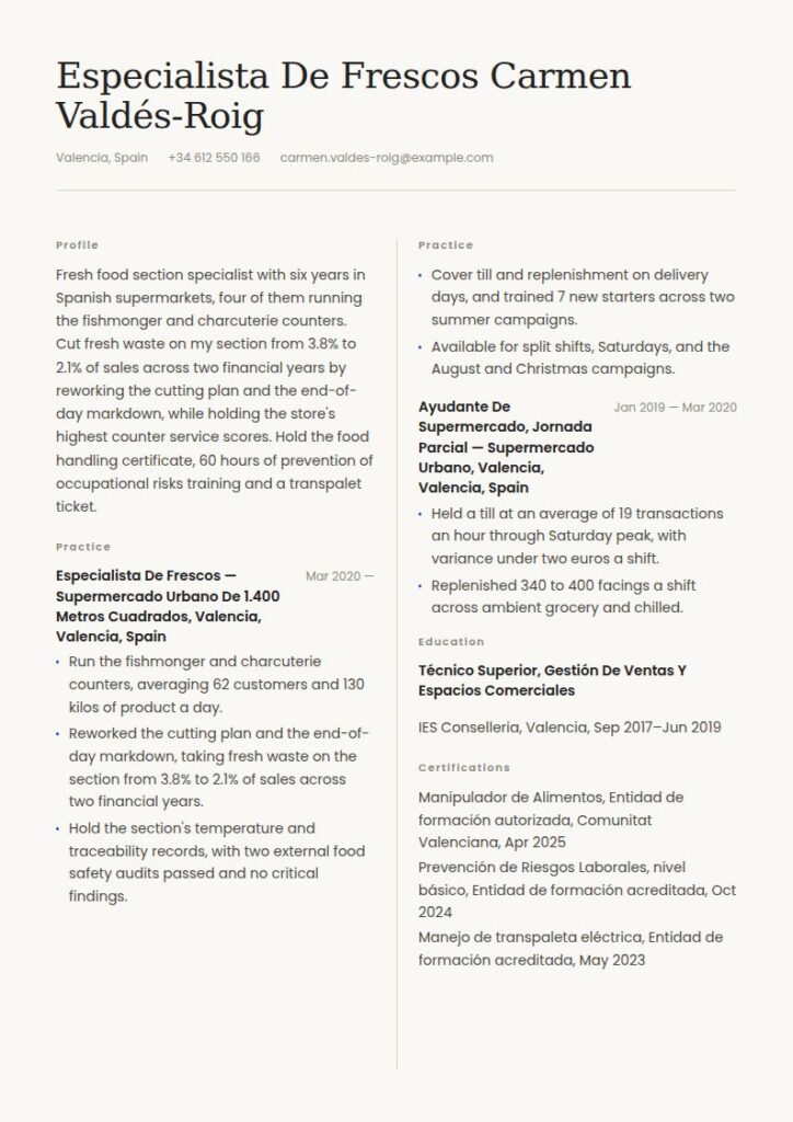 Mercadona Resume Examples & Templates