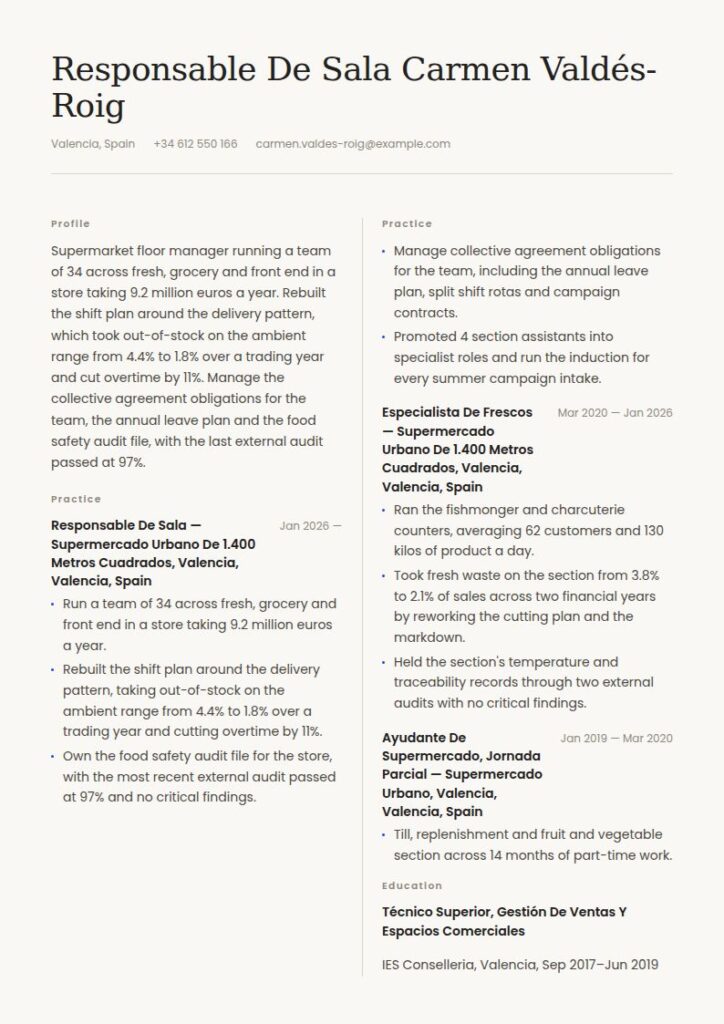 Mercadona Resume Examples & Templates