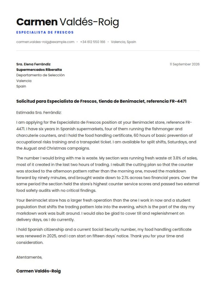 Mercadona Cover Letter Examples & Templates